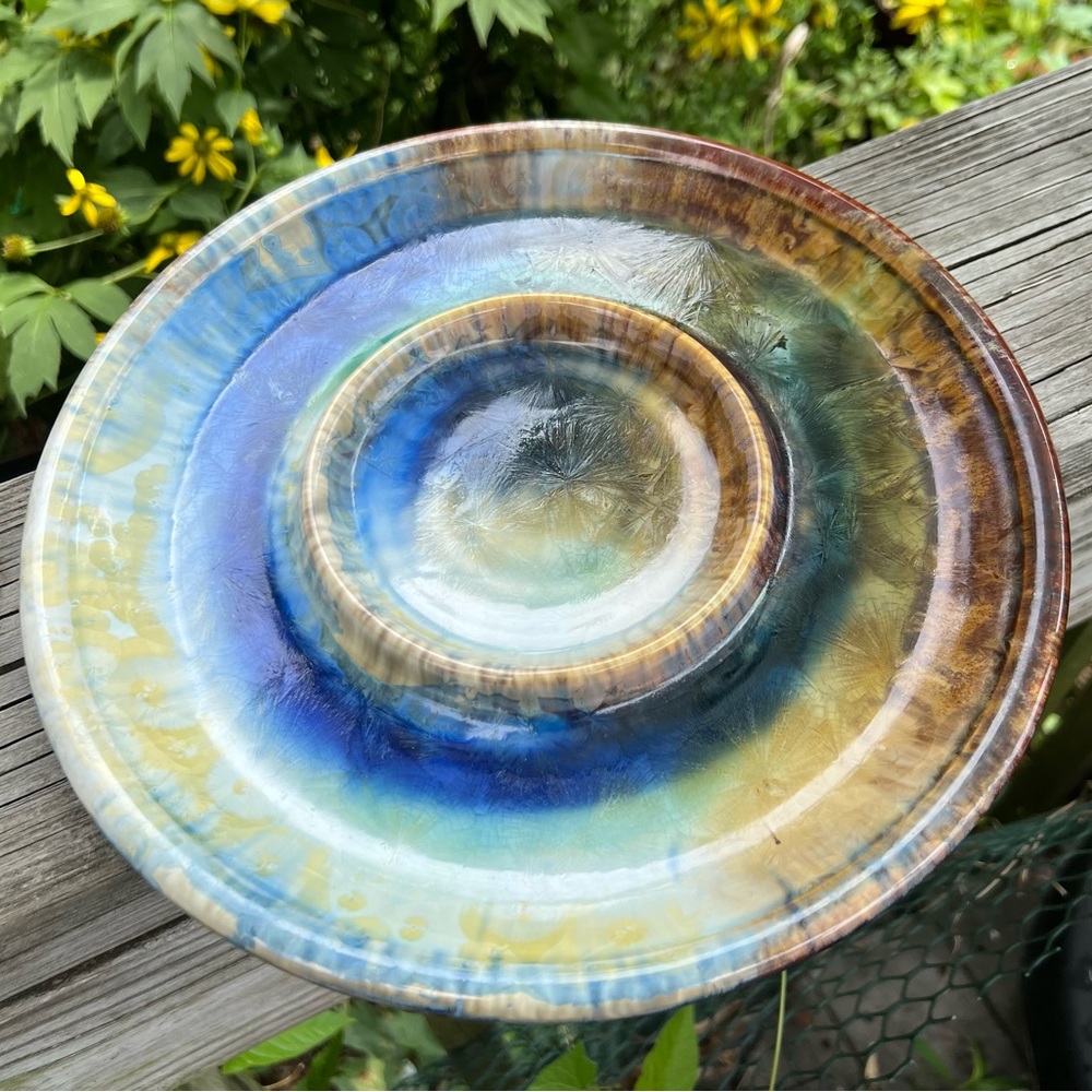 Kent Follette Pottery Crystalline Glaze Bread and Oil Dipping Plate 10.75”